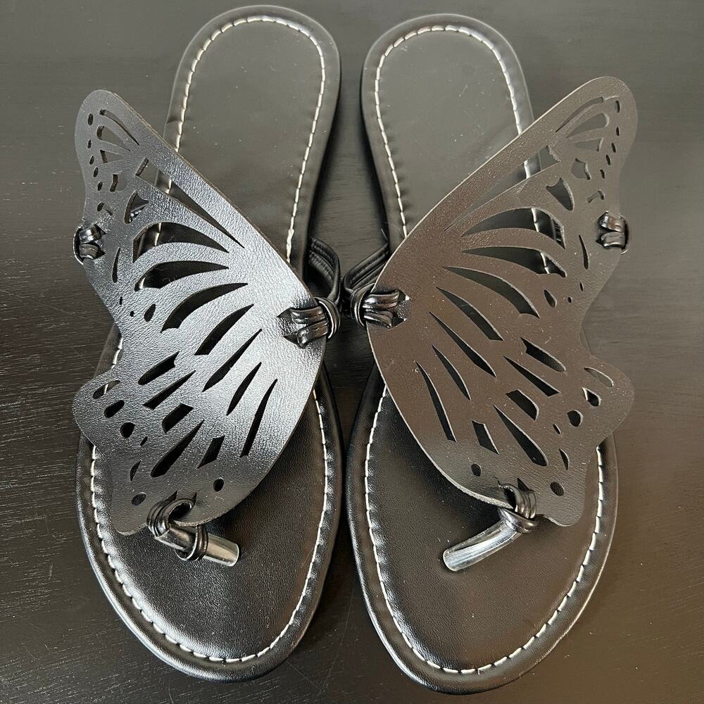 Y2K Black Butterfly Flat Thong Sandals 39 Flip Flop